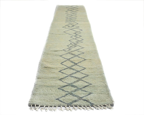 12 Feet Moroccan Beige Hand Woven Wool Runner Rug